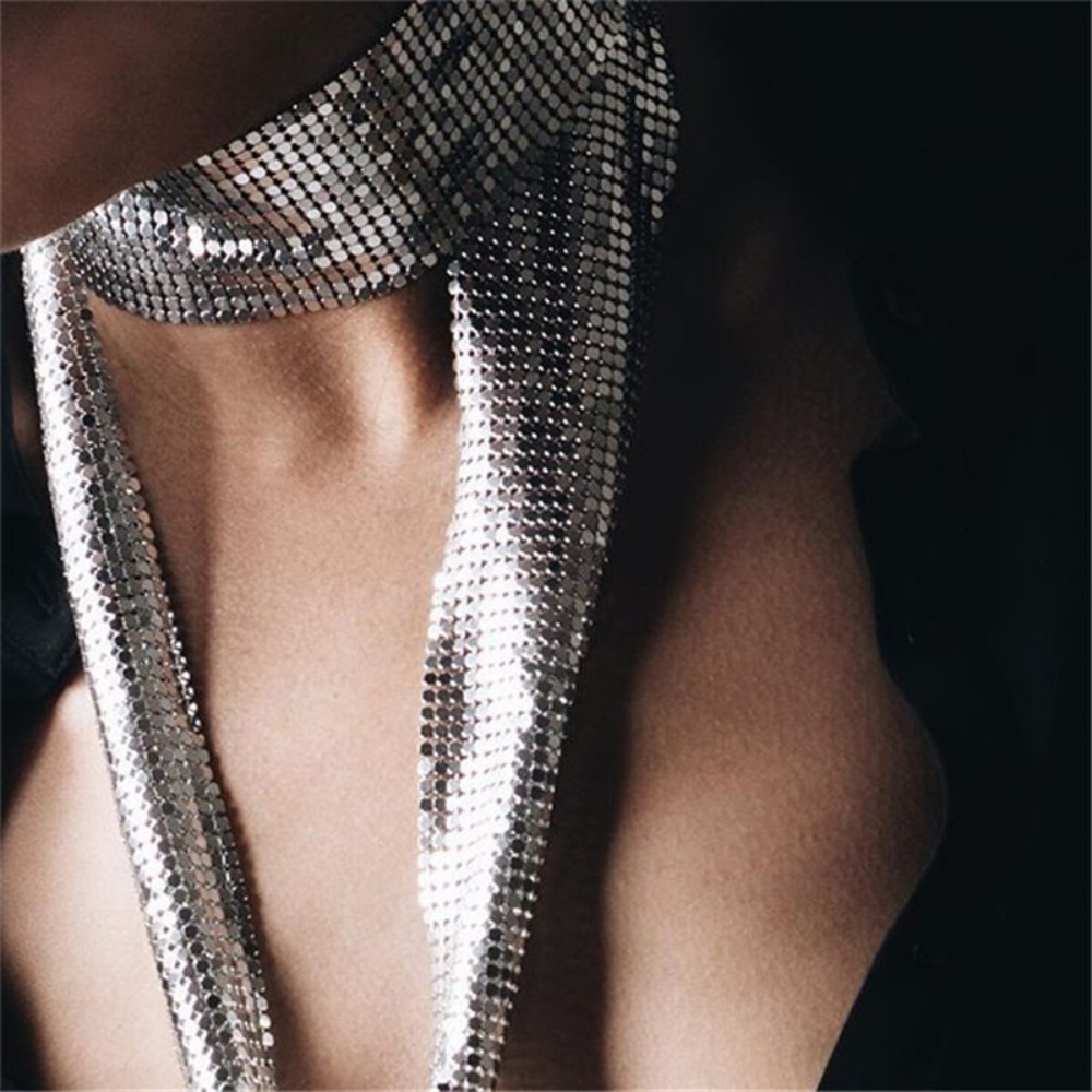 Écharpe à paillettes esthétique Punk longue mince scintillante foulard Sexy en alliage d'aluminium col colliers écharpe châle dames