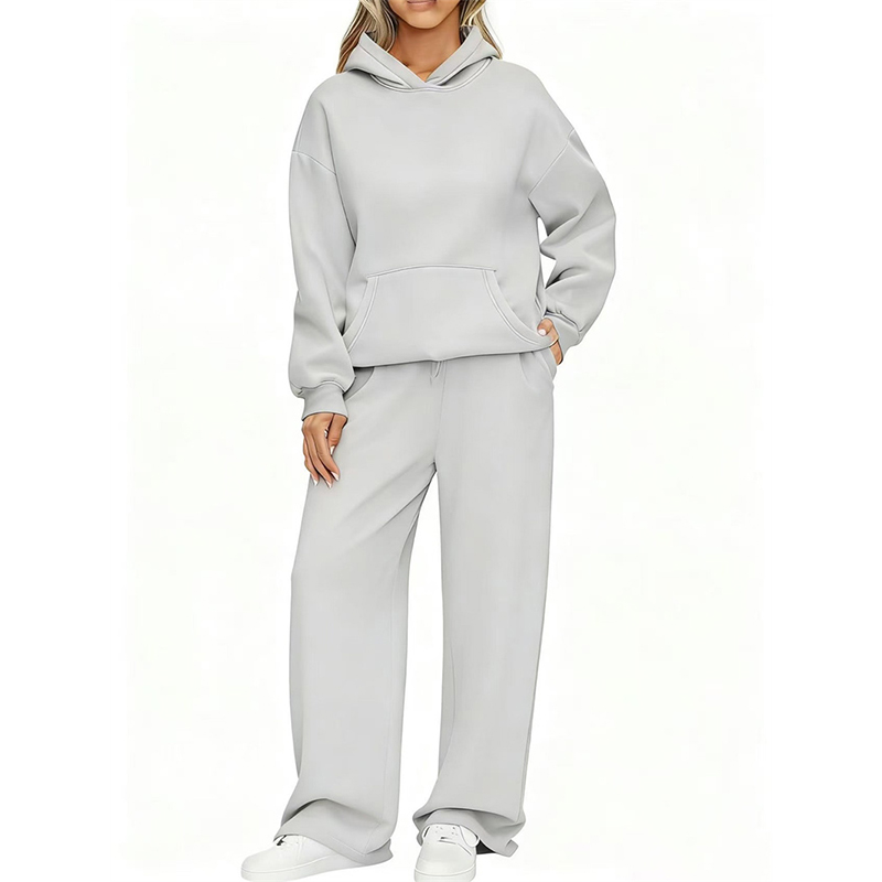 Sweat à capuche + pantalon à jambes larges pour femme, deux pièces, pull décontracté, ample, à manches longues, survêtement confortable, costume de sport pour femme, automne et hiver