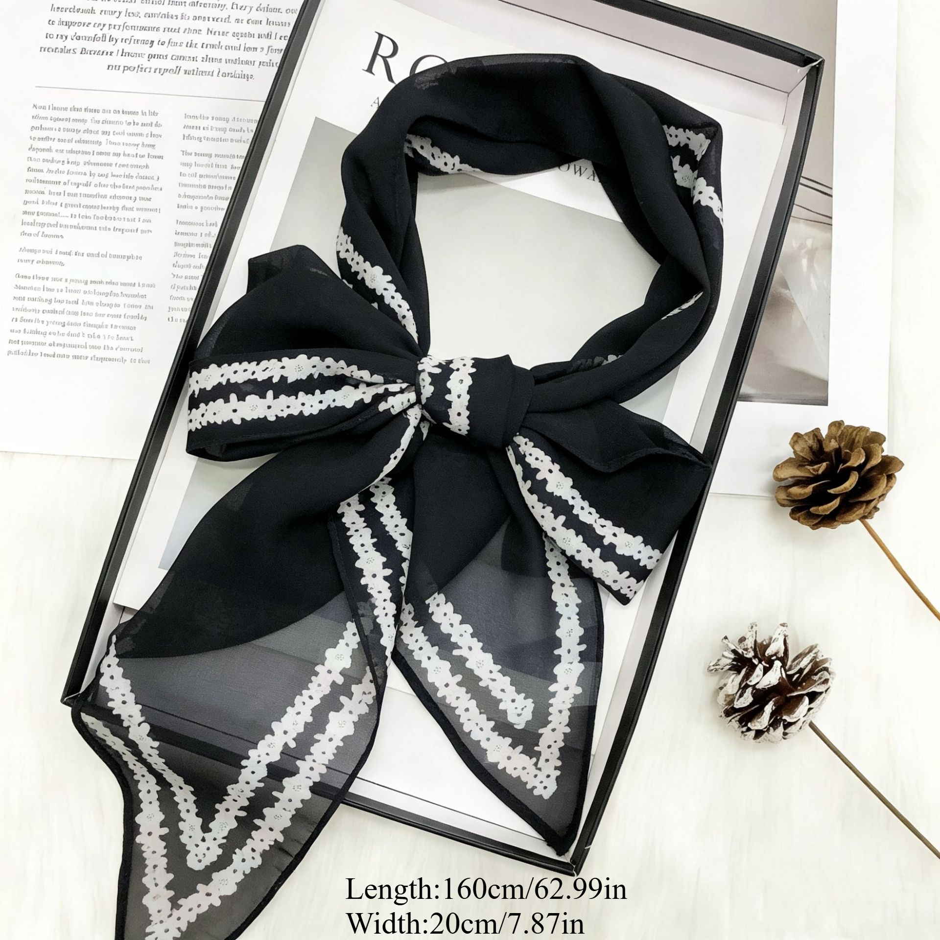 1 écharpe en soie classique à pois longs et en forme de losange, foulard léger et polyvalent pour femme, à la mode, pour l'été