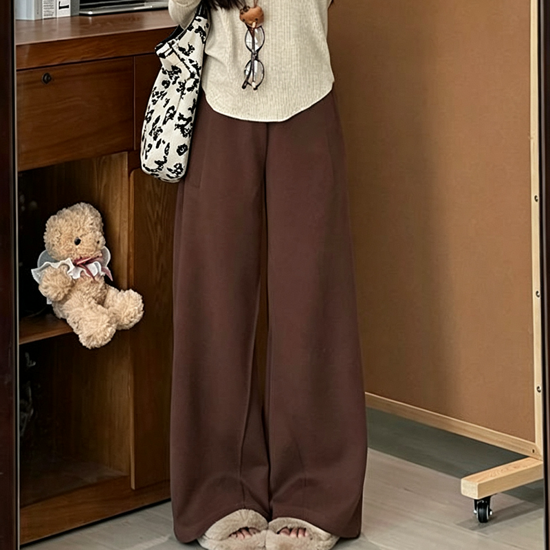 Pantalon évasé long et ample de style coréen pour femmes, taille haute, couleur unie, pantalon long pour femme, pantalon de survêtement décontracté pour l'automne et l'hiver.