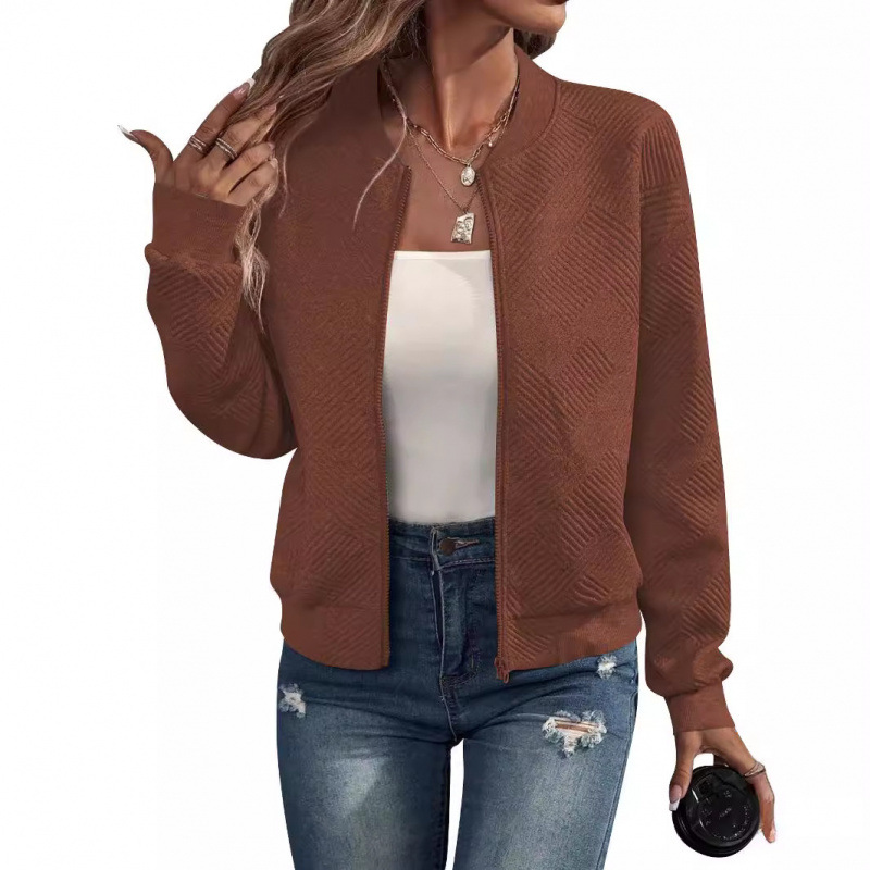 Manteau décontracté pour femme 2026, nouvelle collection automne-hiver, couleur unie, manches lanternes, fermeture éclair, col baseball, vêtements pour femme