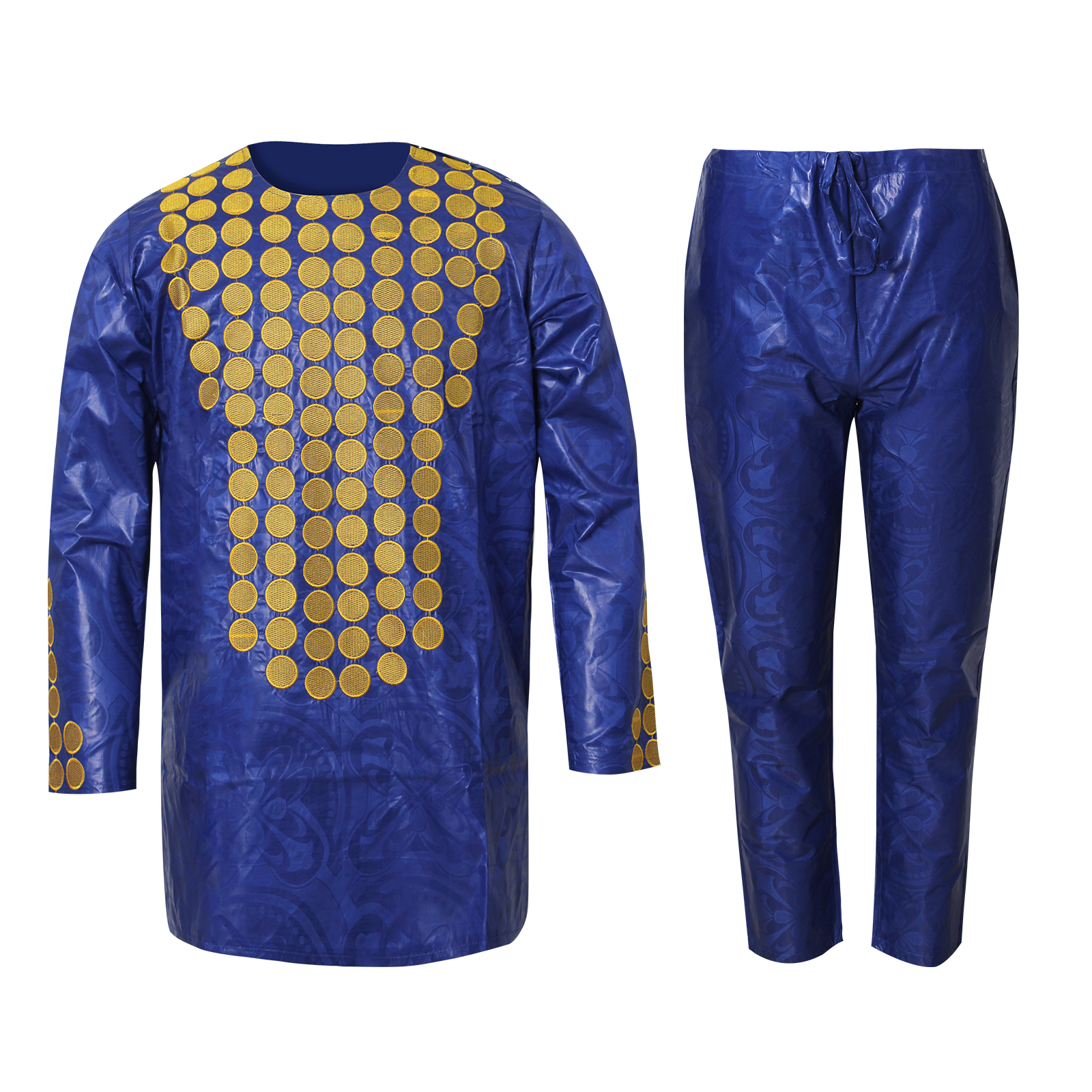 Vêtements africains pour hommes, ensemble traditionnel Bazin Riche brodé, haut à manches longues, 3 pièces