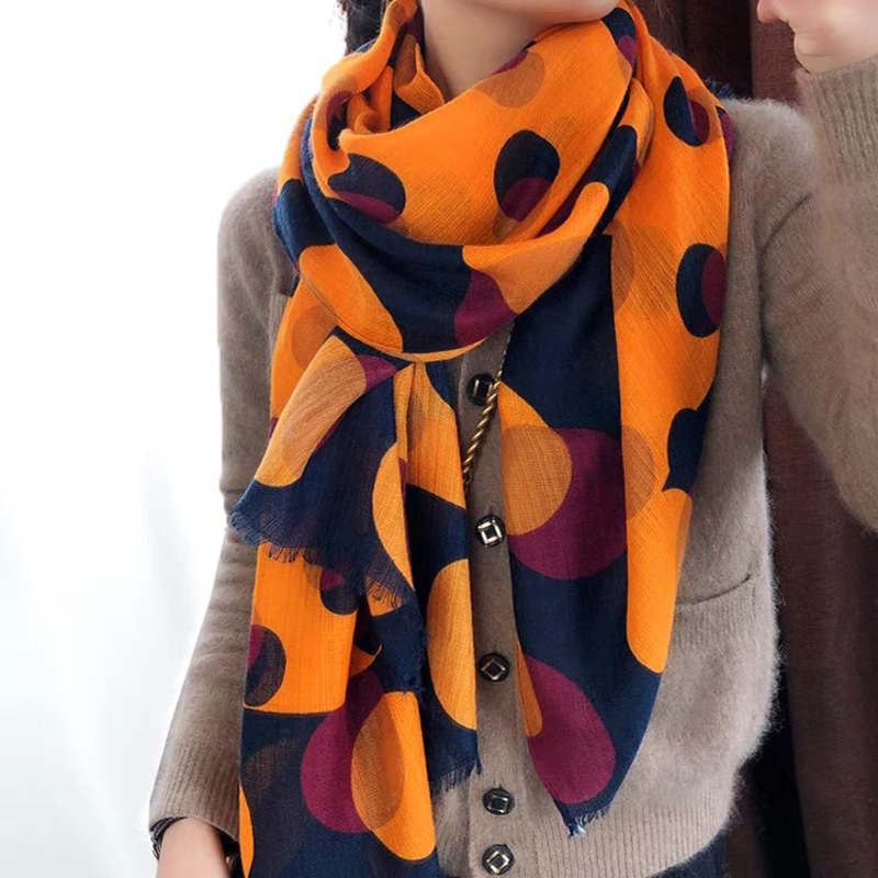 Écharpe en coton de marque de luxe pour femmes, écharpes chaudes en viscose, châles Pashmina, imprimé à pois orange, mode de créateur, hiver