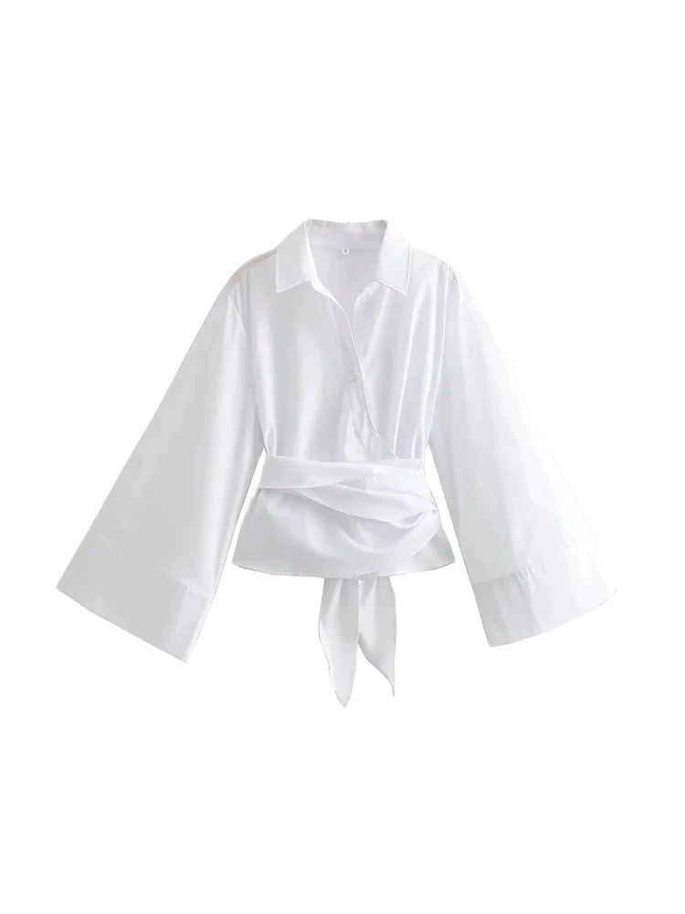 Chemisiers kimono à manches longues pour femmes avec nœud papillon, bouton avant, chemises féminines, hauts chics, à la mode