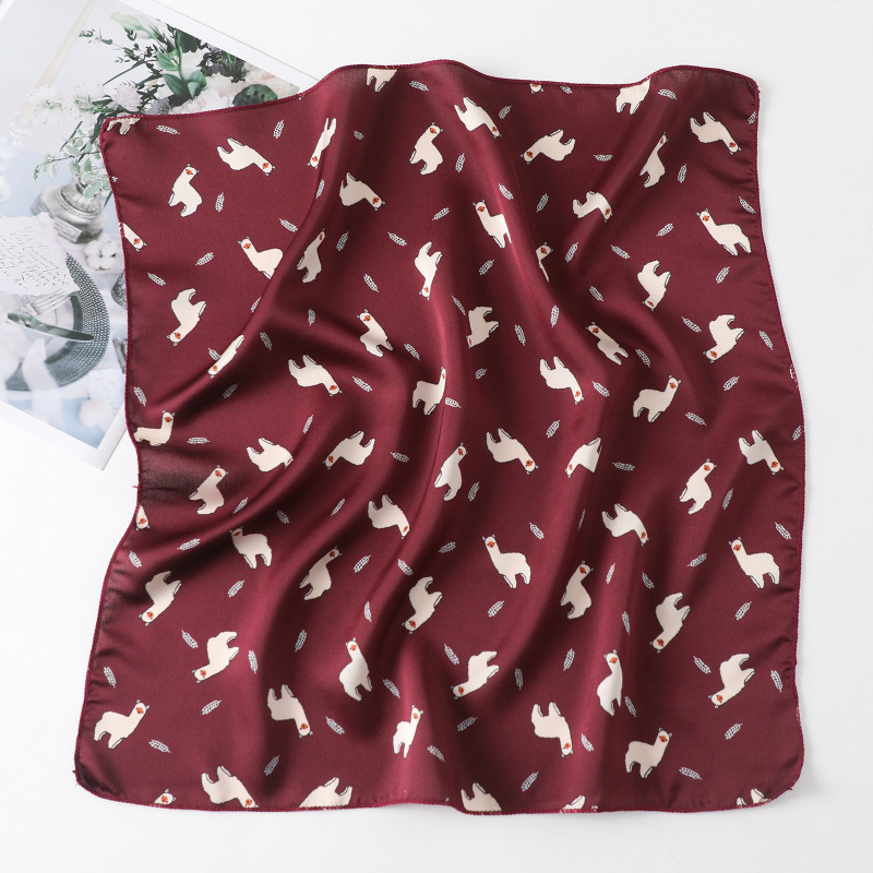 Nouveau Foulard Carré d'Été pour Femme, Foulard en Soie Imprimé, Écharpe Décorative, Foulard à Rayures et Motifs Animaux de Dessin Animé