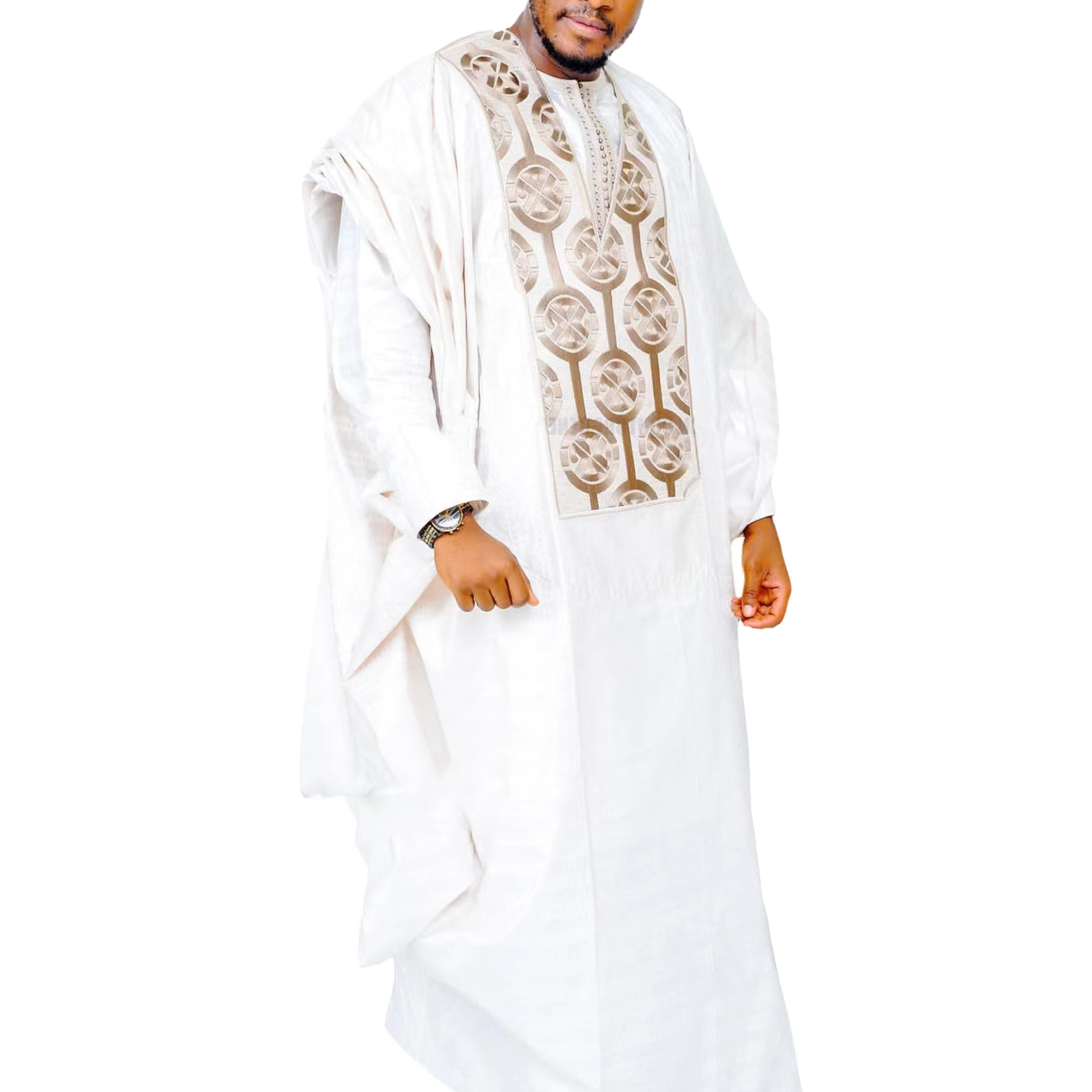 Vêtements africains pour hommes, haut à manches longues, Design brodé traditionnel, ensemble de 3 pièces