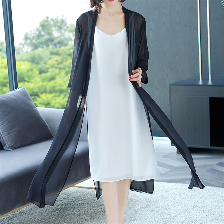 Cardigan long en mousseline, chemisier pour femme avec ceinture, style coréen transparent, tendance Y2K, haut féminin pour le printemps et l'été.