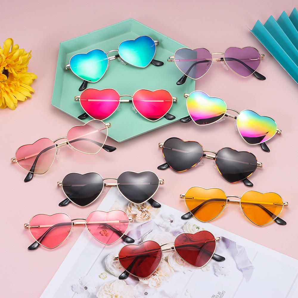 Lunettes de soleil rétro en forme de cœur pour femmes, monture en métal, lunettes de soleil colorées, belles nuances, vintage des années 90, mode