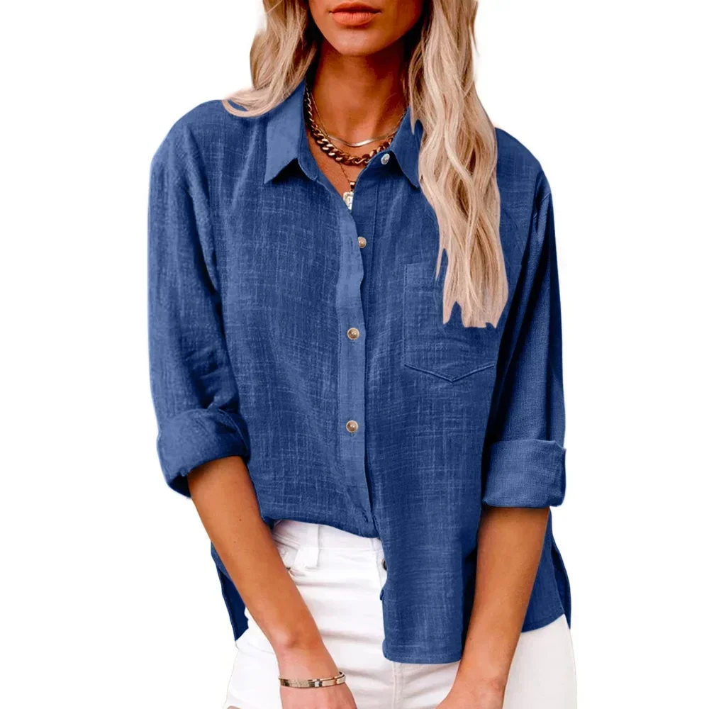 Coton lin chemises à manches longues pour femmes T-Shirt solide mode T-Shirt femme vêtements T-Shirt élégant décontracté hauts t-shirts Streetwear