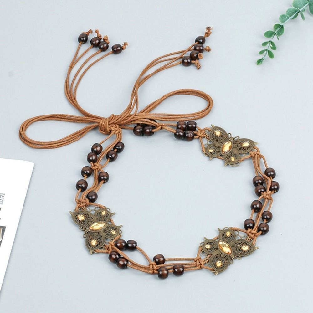 Chaîne de taille tressée bohème tendance, ceinture rétro pour robe et jupe, accessoire en tissu, ceinture à pompons de style ethnique pour femme