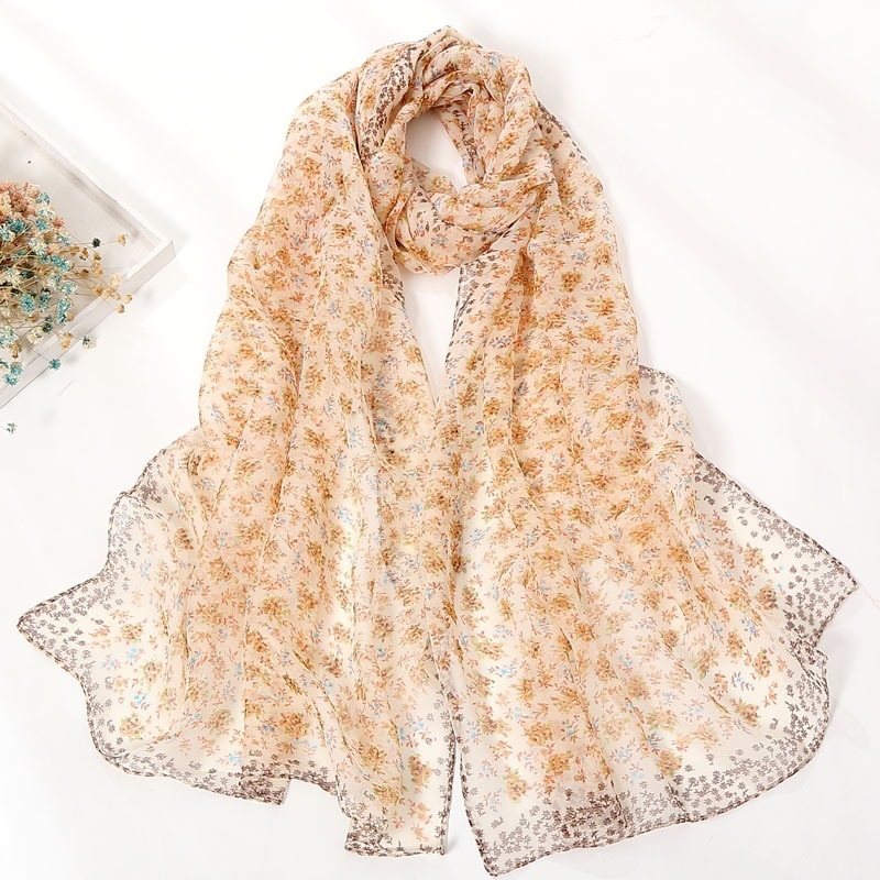Écharpe florale pour femmes en georgette, style bohème, écharpe de cou, châle de plage, écharpe décorative pour toutes les saisons, foulard vintage.