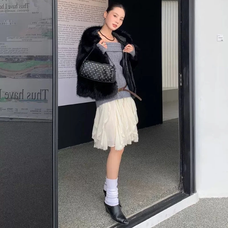 Jupe en Tulle et dentelle de Style coréen pour femmes, jupe féerique douce et élégante à volants, Vintage, Streetwear, jupes superposées irrégulières