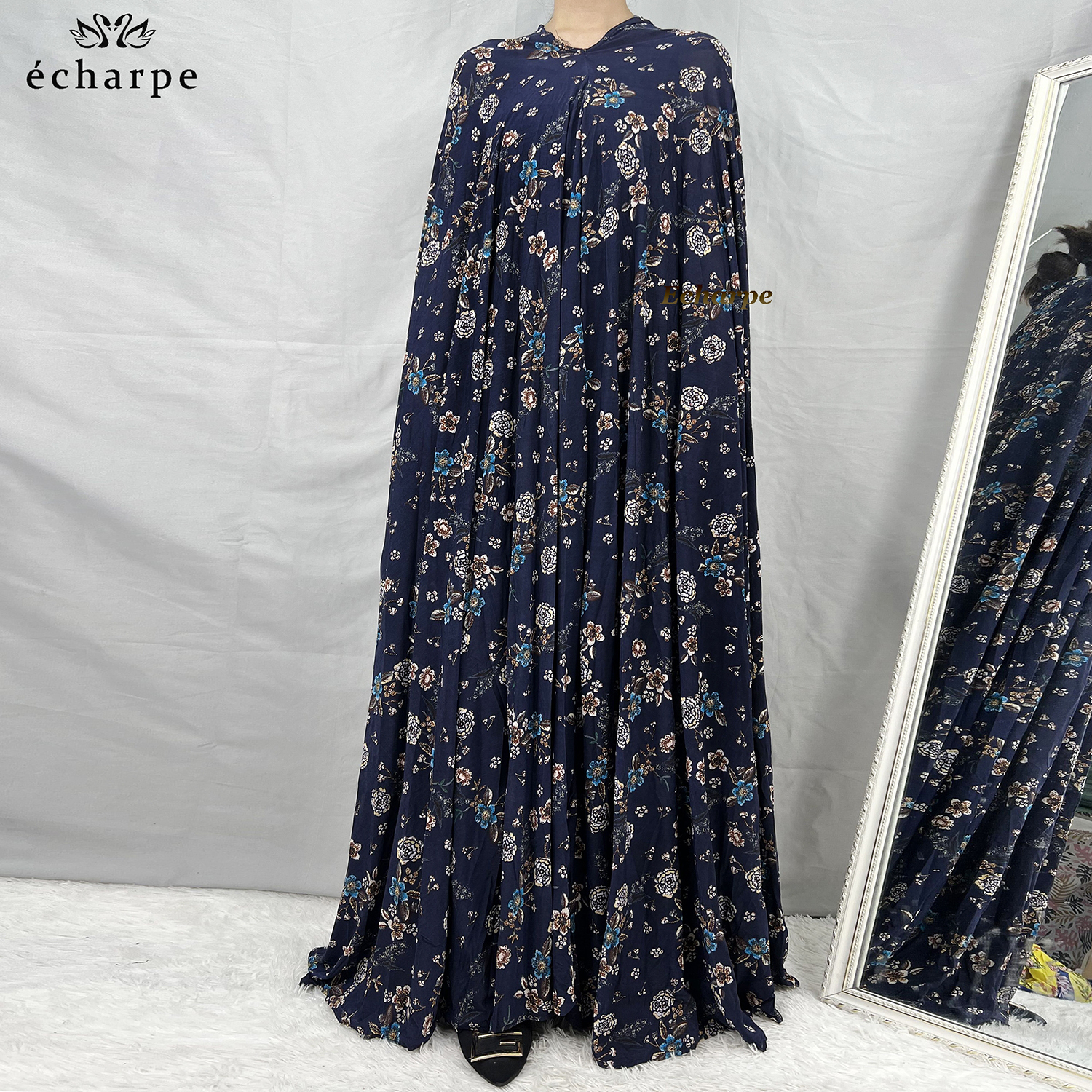 FIBRLOVER-Ensemble de Vêtement de Prière pour Femme, 1 Pièce, Dubaï, Abaya, Arabe, Jibab, Fleurs, Djellaba, tiens imar, Caftan