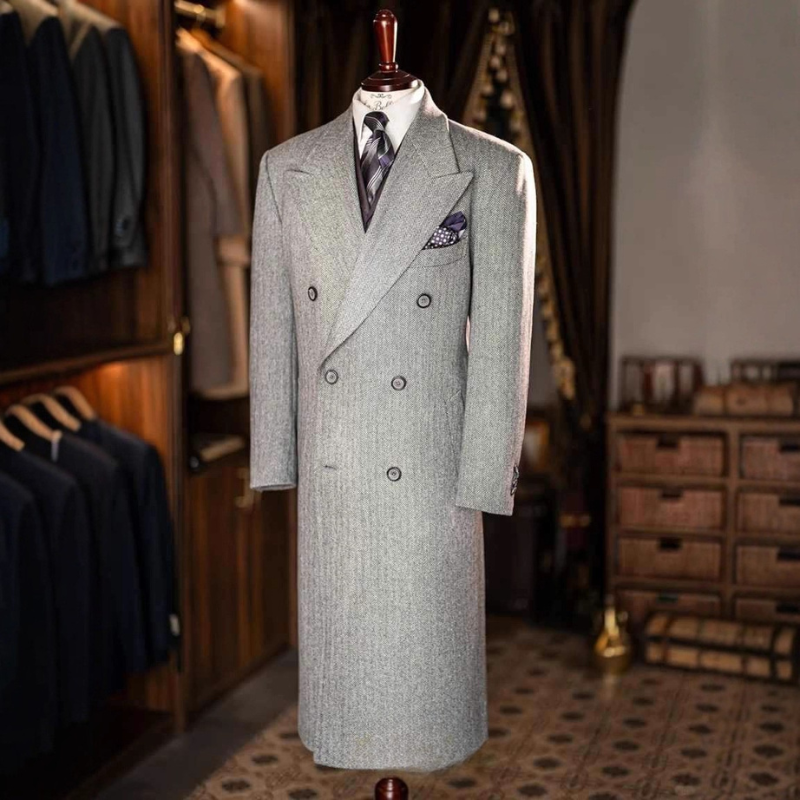 Manteau Long pour hommes, automne et hiver, motif à chevrons, classique, formel, Banquet, Double boutonnage, coupe cintrée, veste simple, Polo chaud