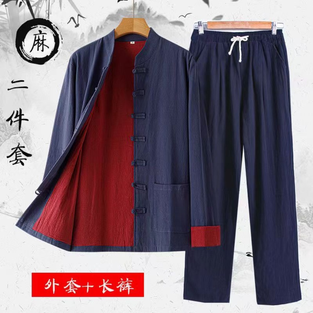 Vêtements d'automne de Style chinois pour hommes, costume Tang en lin de Style National, vêtements mandarins pour hommes