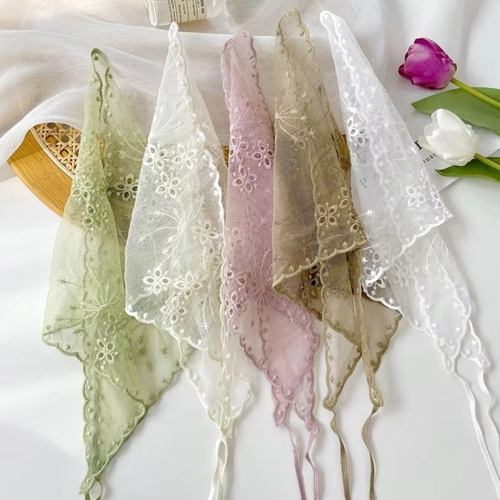 Foulard de tête décontracté vintage en dentelle à fleurs, fin et mignon, style chic bohème, triangle, pour la photographie