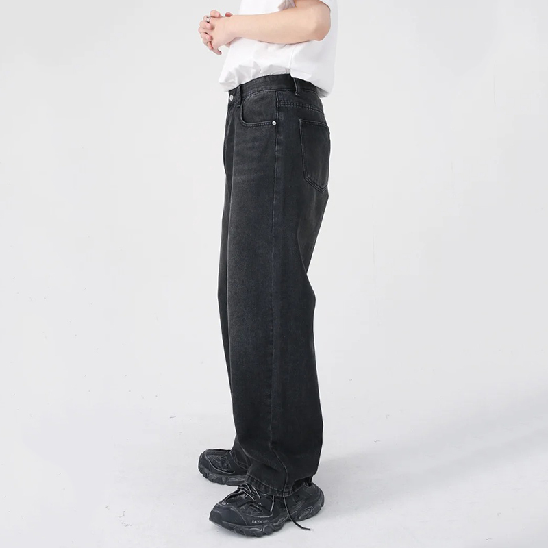 Hommes classique jambe droite Jeans décontractés homme marque jambe large noir Denim pantalon Simple Vintage extérieur haute rue Denim pantalon