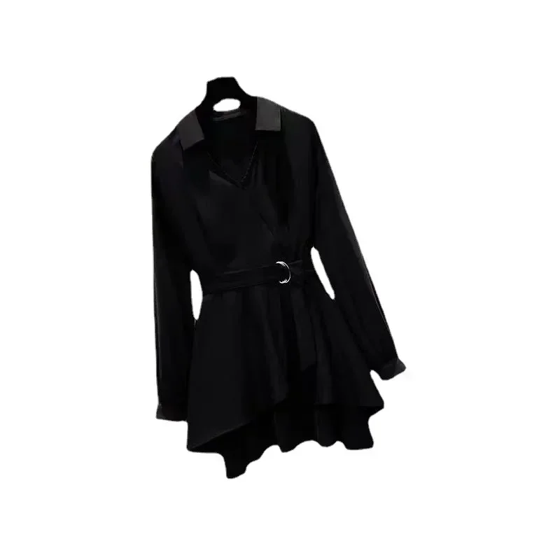 Chemise courte taille haute à manches longues pour femmes, chemisiers d'été, chemise de travail élégante décontractée, coupe couvertes, blanc, noir, haut Y2K, printemps, nouveau, 2025