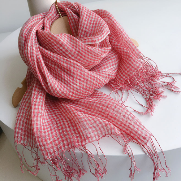 Châle à carreaux en pansement de style japonais, 100% lin, petits châles à carreaux, enveloppes pashmina à carreaux noirs et blancs, été et printemps