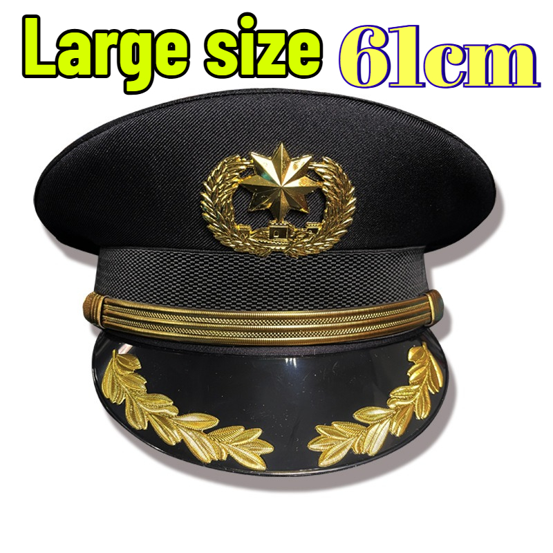 Chapeau militaire grande taille 61 cm pour homme, casquette d'officier allemand à large bord, chapeau de soleil pour fête d'Halloween, uniforme de police, chapeau militaire pour femme