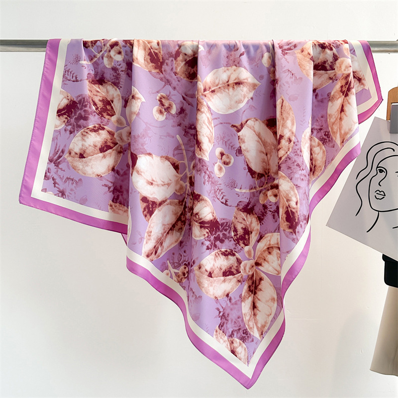 Grand Foulard Carré Imprimé Rétro de 90cm, Châle en Sergé pour Protection Solaire, Décoration Féminine, Collection Printemps et Automne
