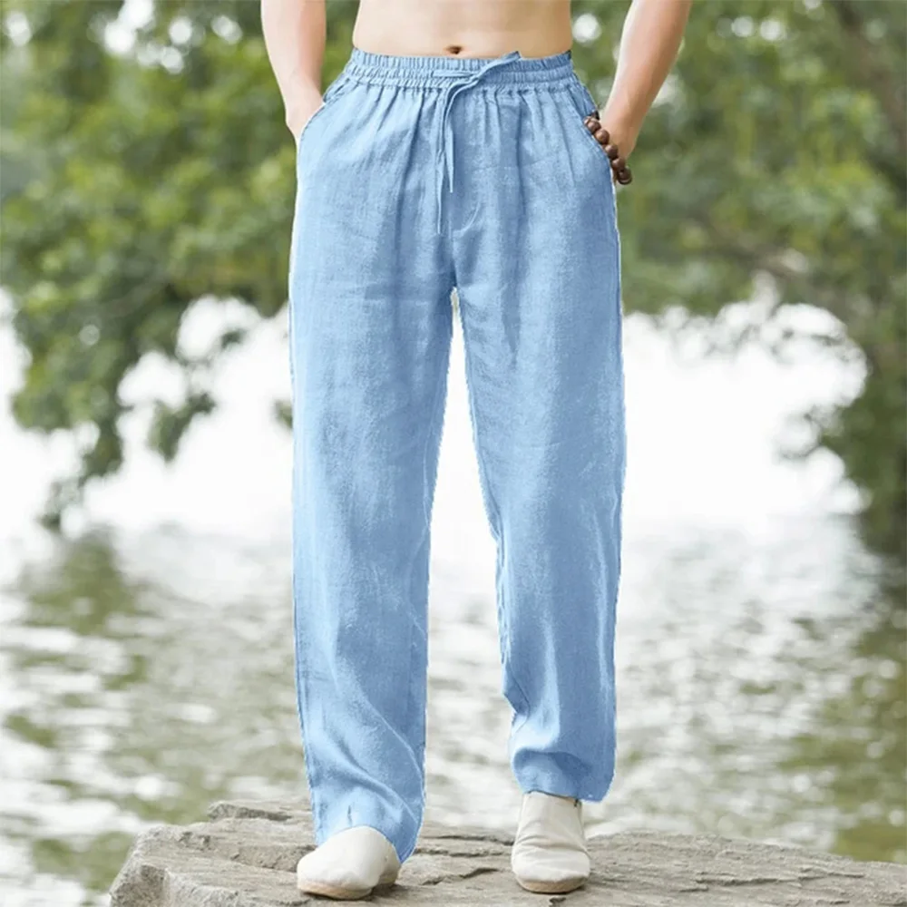 Nouveau Pantalon Homme Printemps-Été 2025 – Qualité Supérieure, Coton et Chanvre Respirant, Confortable, Décontracté, Coupe Droite, Idéal pour la Maison