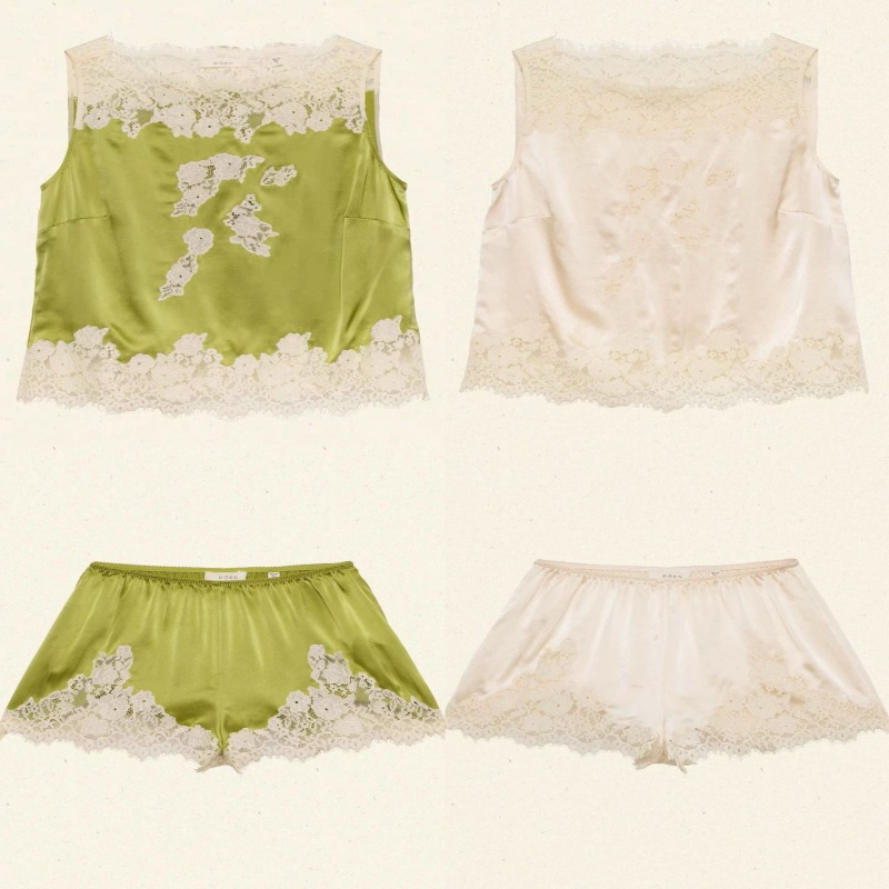 Ensemble short et débardeur sans manches en soie de mûrier pour femme, en satin doux, avec dentelle, broderie française romantique et patchwork, sexy et ajouré