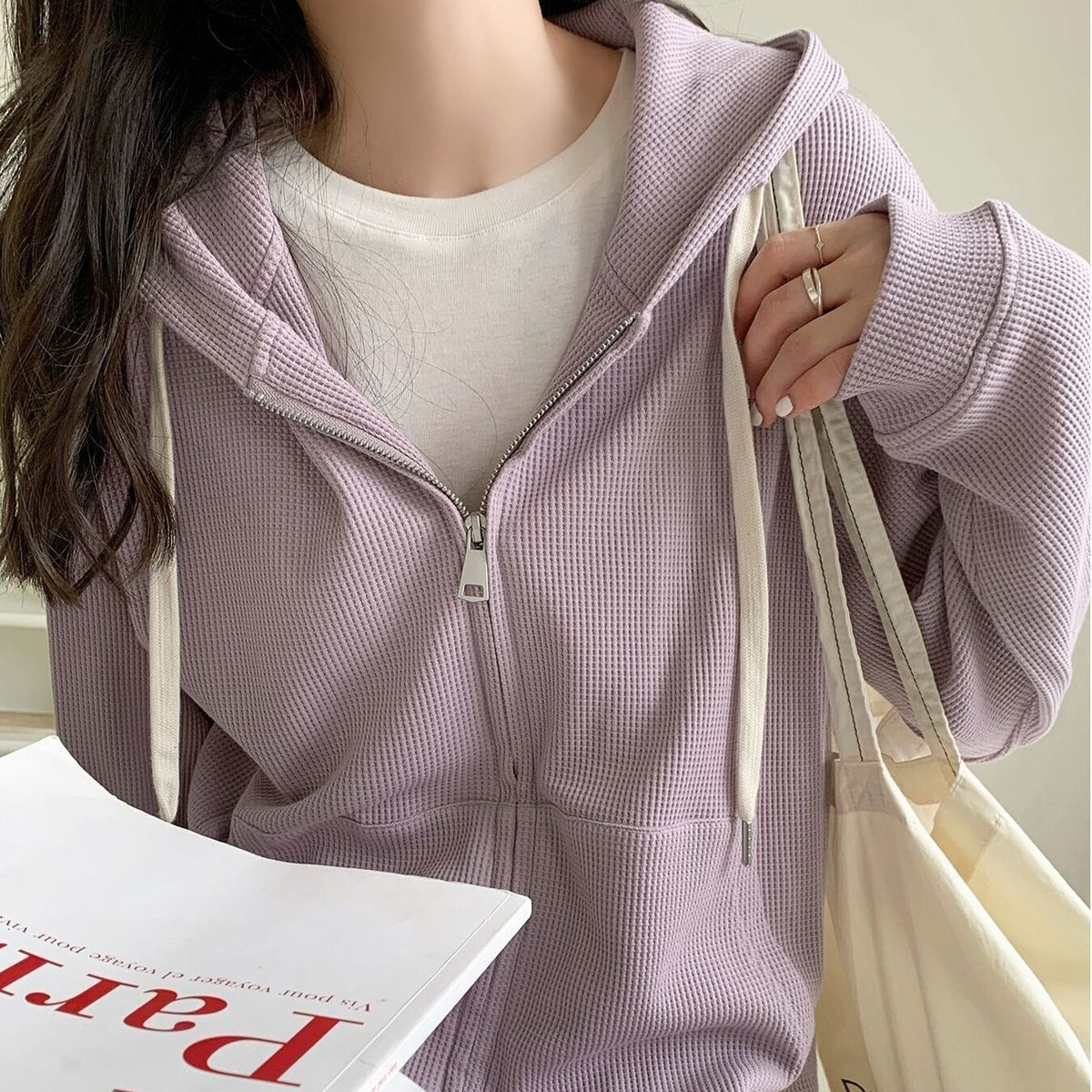 Veste à capuche pour filles, Collection d'habillage décontracté, tendances de la mode, polyvalente, paresseux, gaufré, nouvelle collection printemps et automne 2025