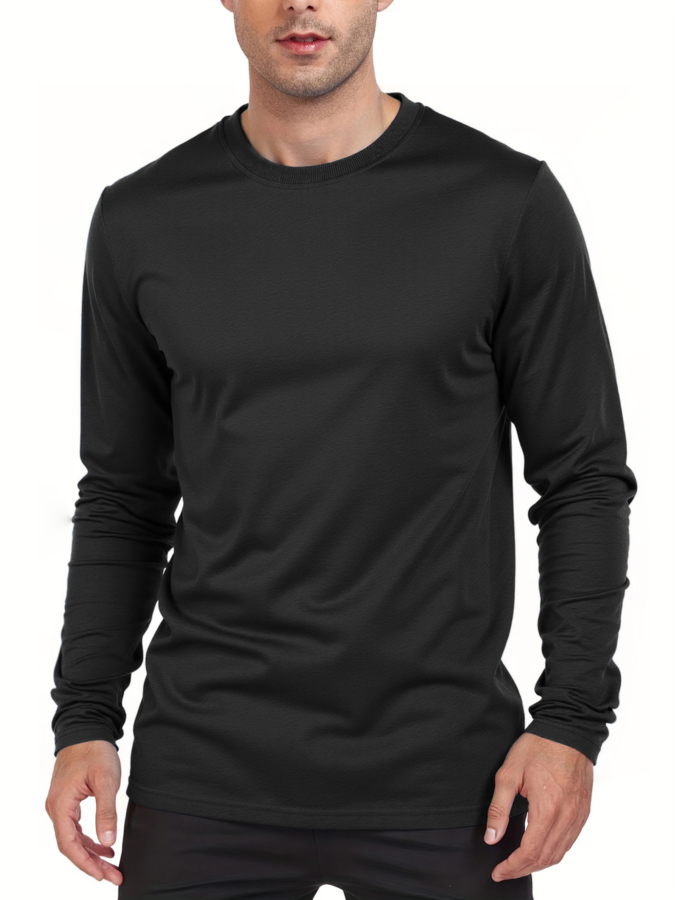 Printemps automne hommes T-shirts à manches longues décontracté hauts couleur unie haute qualité noir T-Shirt classique hommes vêtements