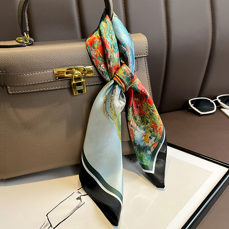 Foulard en soie véritable de mûrier pour femmes, 53cm, foulard de luxe, marque de peinture à l'huile, Style chinois et de peinture, printemps-automne, 100%