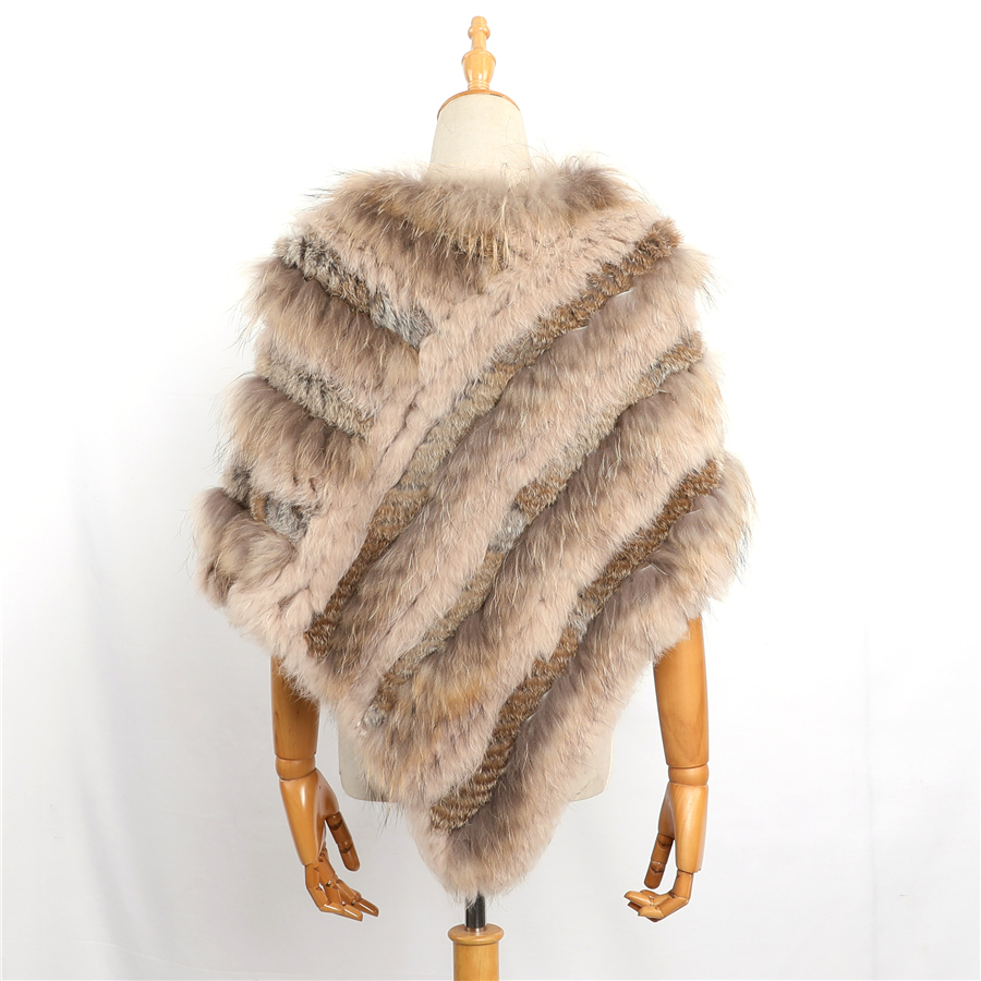 Poncho de luxe en fourrure de raton laveur véritable pour femme, pull en fourrure de lapin, cape avec fourrure naturelle, châle doux et moelleux, automne et hiver