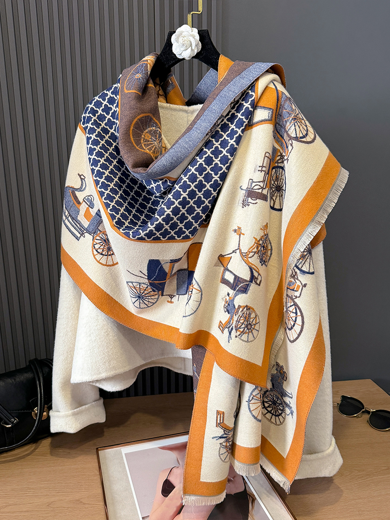 Écharpe en Cachemire pour Femme, Poncho Echarpe Pashmina, Couverture Chaude d'Hiver, Châle Rond Bufanda, Marque de Luxe, Qualité, 2024