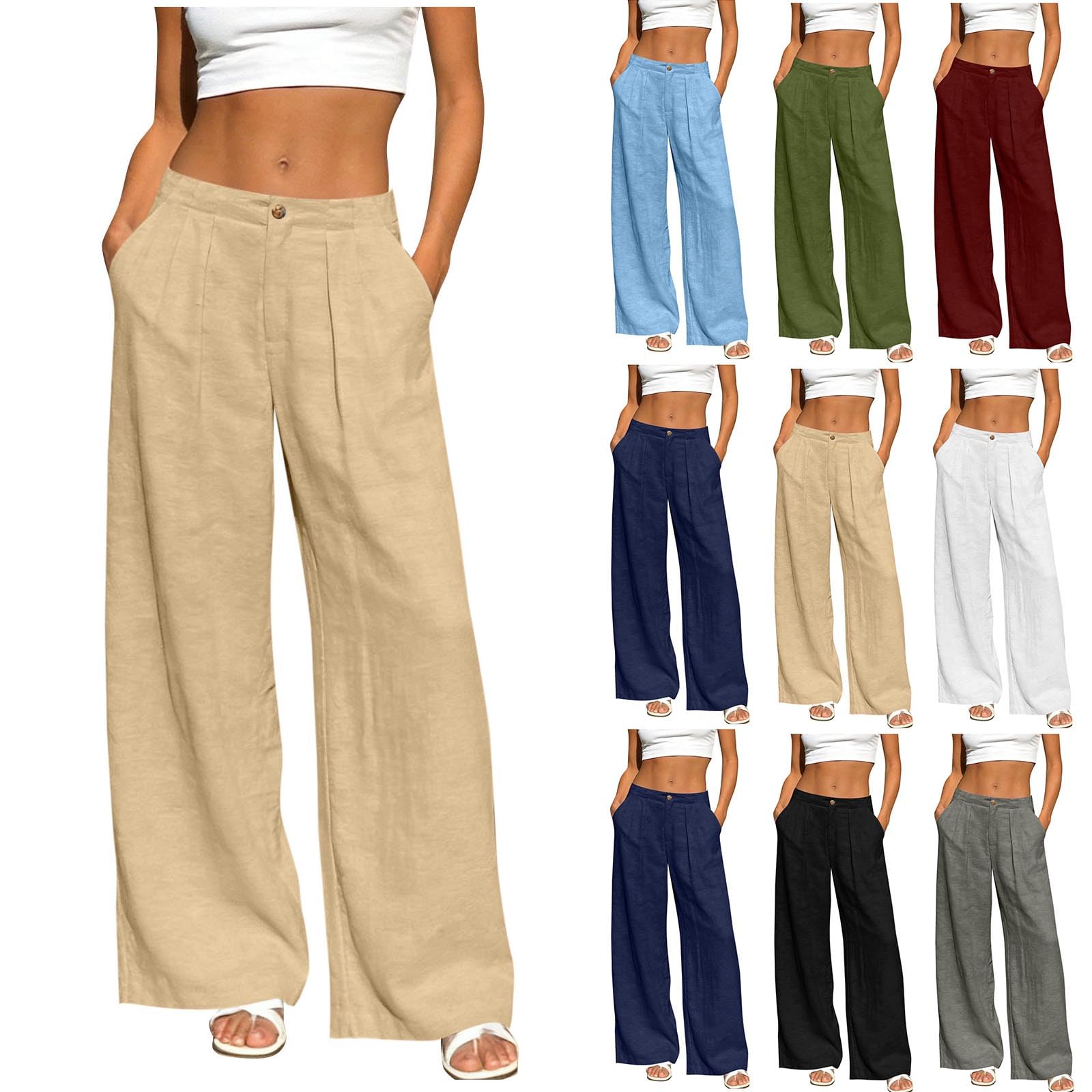 Pantalons en lin pour femmes, pantalons d'été élégants et confortables pour le bureau, pantalons à jambes larges en lin, pantalons palazzo pour femmes