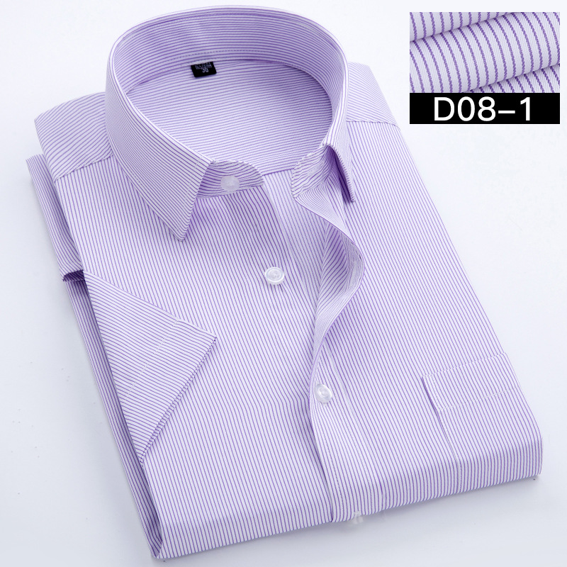 Chemise rayée à manches courtes pour hommes, col carré, coupe régulière sans repassage, poche anti-rides, chemises sociales pour hommes, été, S ~ 8XL