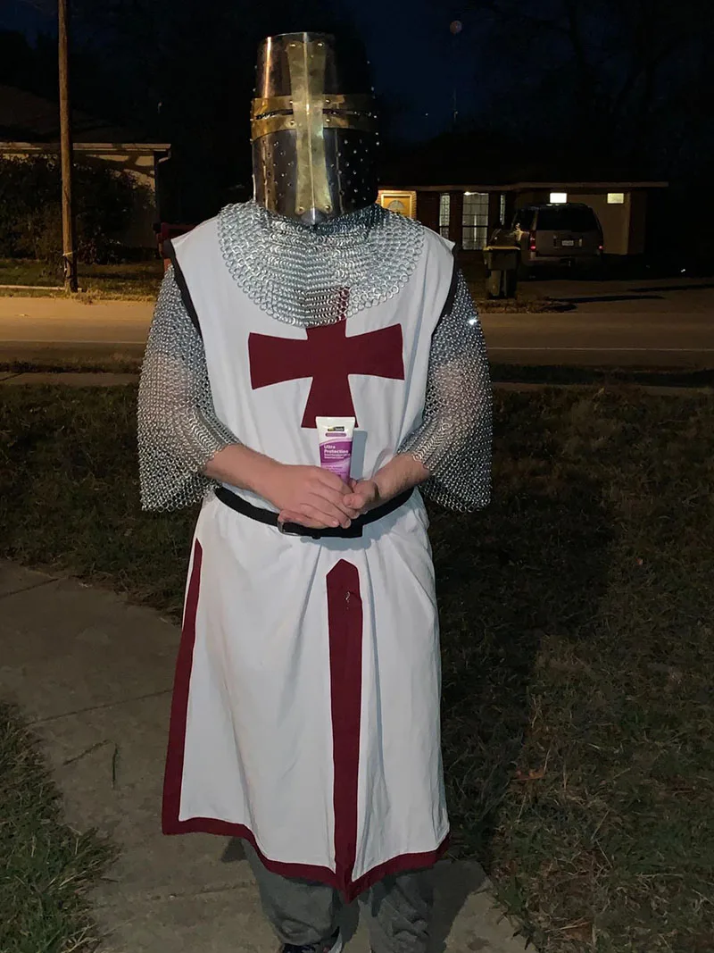 Crusader – Costume pour hommes adultes, gilet, tunique, guerrier, chevalier d'halloween, tenue Chiainmail pour hommes adultes, chemise, Tabard, pardessus