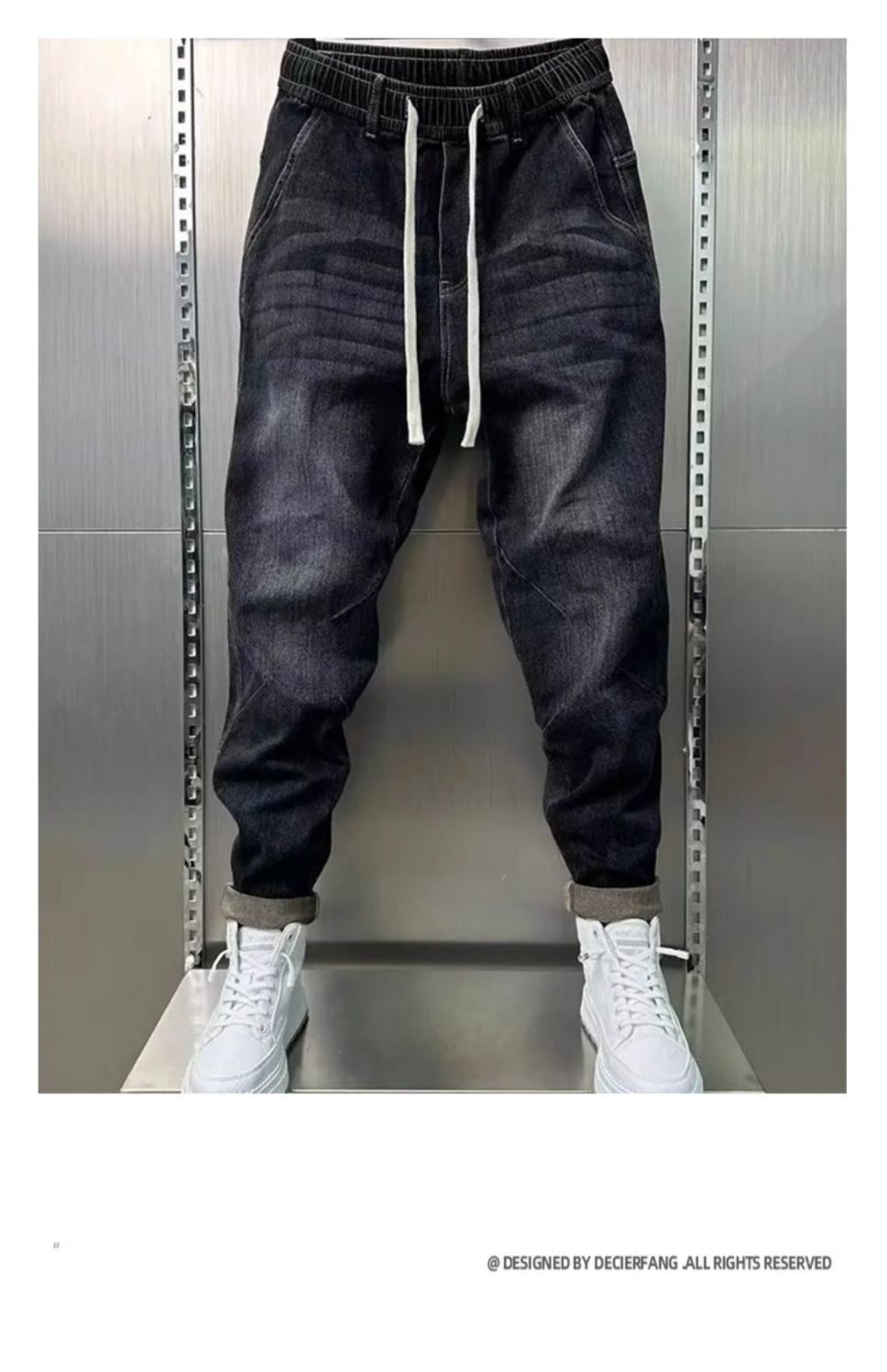 Hommes Harem cordon jean Cool décontracté Stretch taille élastique pantalon mâle Denim pantalon Hip Hop coréen Harem Joggers Cargo jean