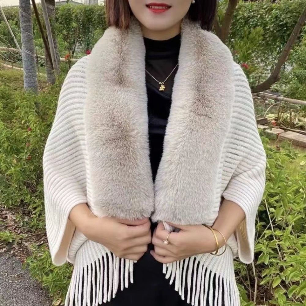 Châle chaud d'hiver en tricot épais pour femmes, châle ample avec fausse fourrure pour robes de soirée et de mariage
