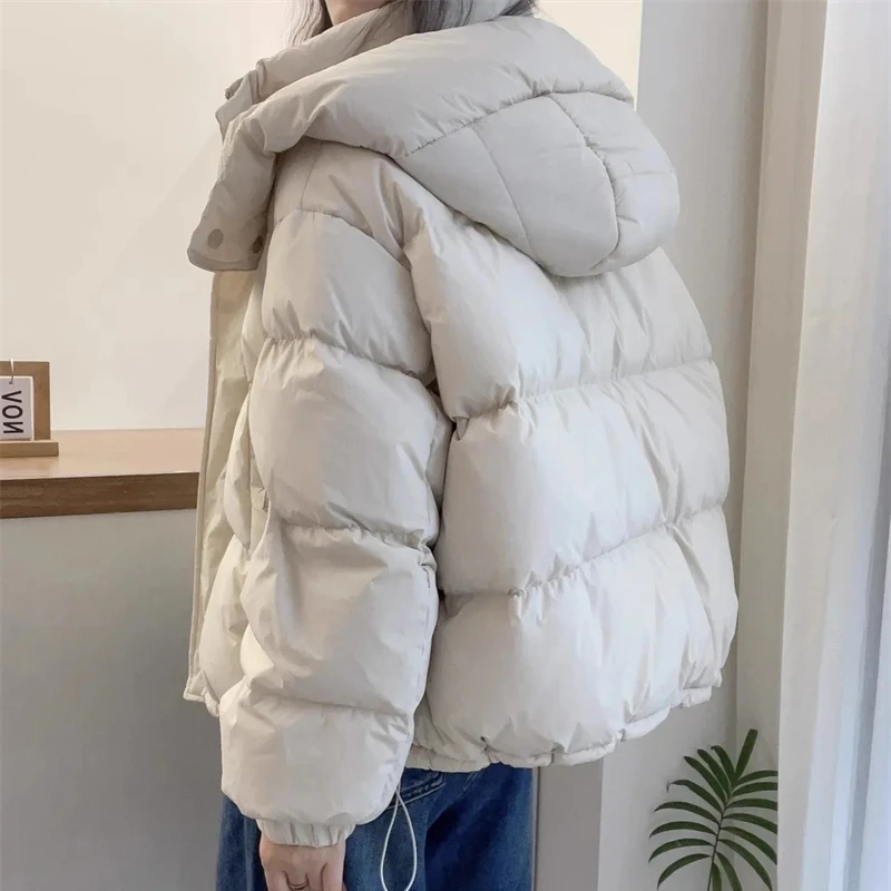 Parkas à capuche surdimensionnés en coton coréen pour femmes, manteau optique chaud, veste matelassurera adt, vêtements d'extérieur à fermeture éclair pour femmes, mode solide, hiver