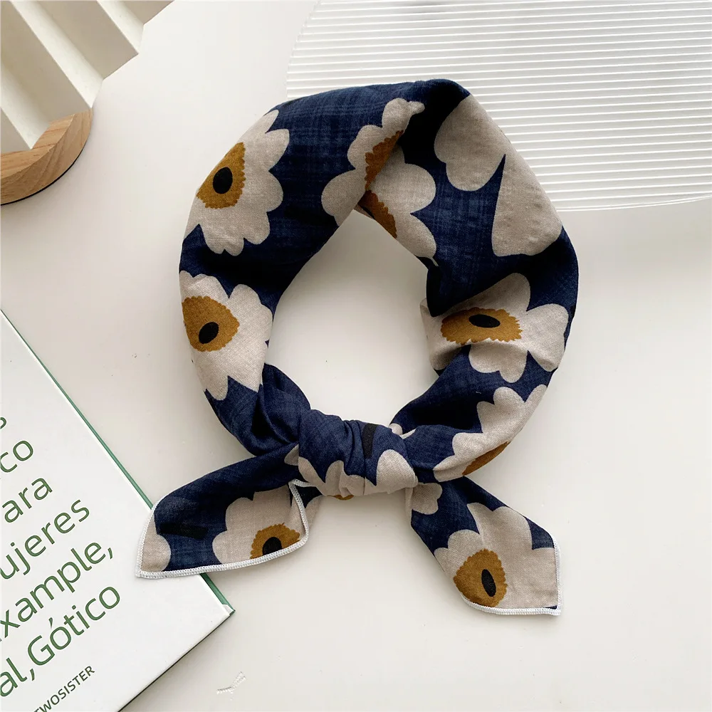 Foulard imprimé Floral pour femmes, foulard carré en coton, petits enveloppes, Bandana mignon, 55x55CM