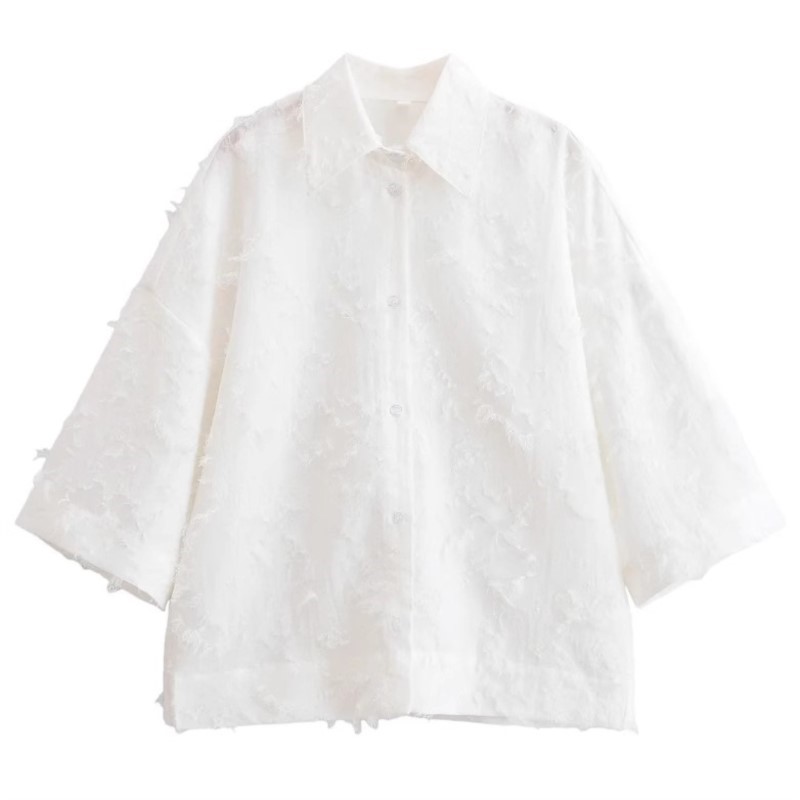 Femmes Design de mode gland Blouse jupe costume élégant blanc revers à manches longues chemise ample a-ligne plissée jupe Midi ensemble assorti