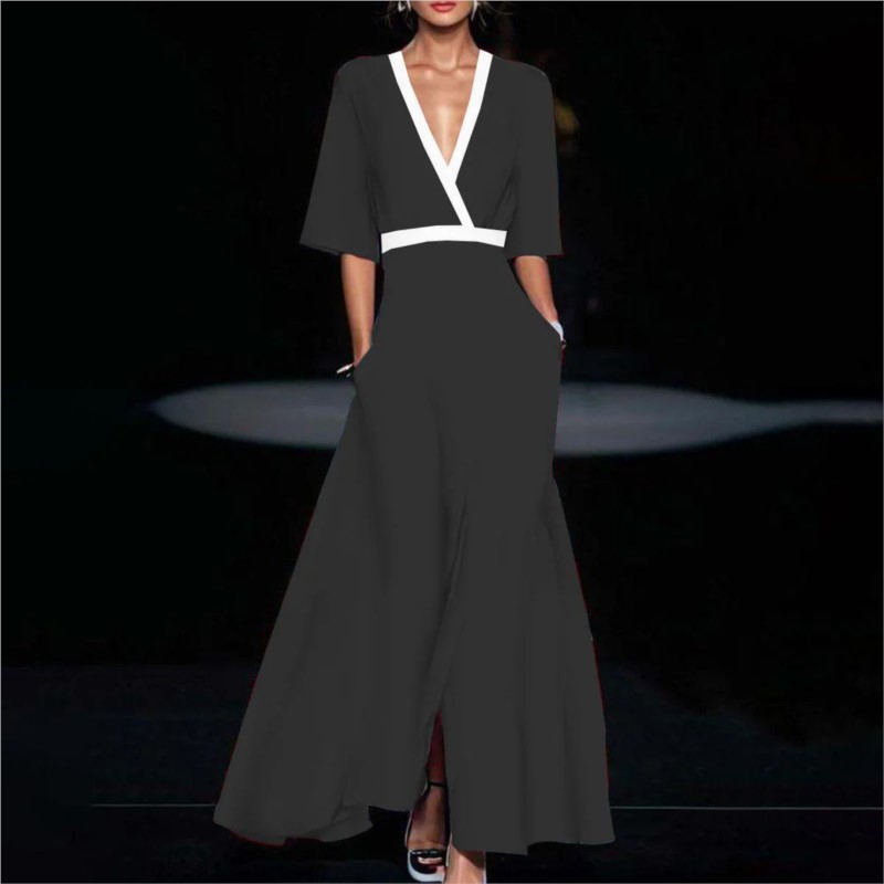 Robe longue de soirée avec ceinture, col en V, imprimé, Sexy, ligne a, style Boho, manches courtes, poches, Maxi, mode printemps 2024