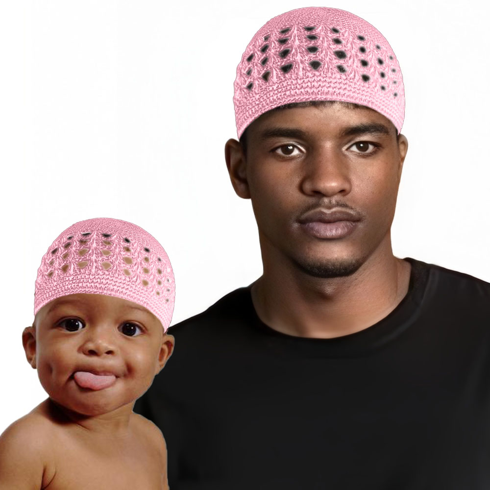 Chapeau Kufi tricoté musulman pour adultes et enfants 2 pièces bonnets Skullies tricotés casquette de crâne Crochet fait à la main casquette de prière islamique du Ramadan