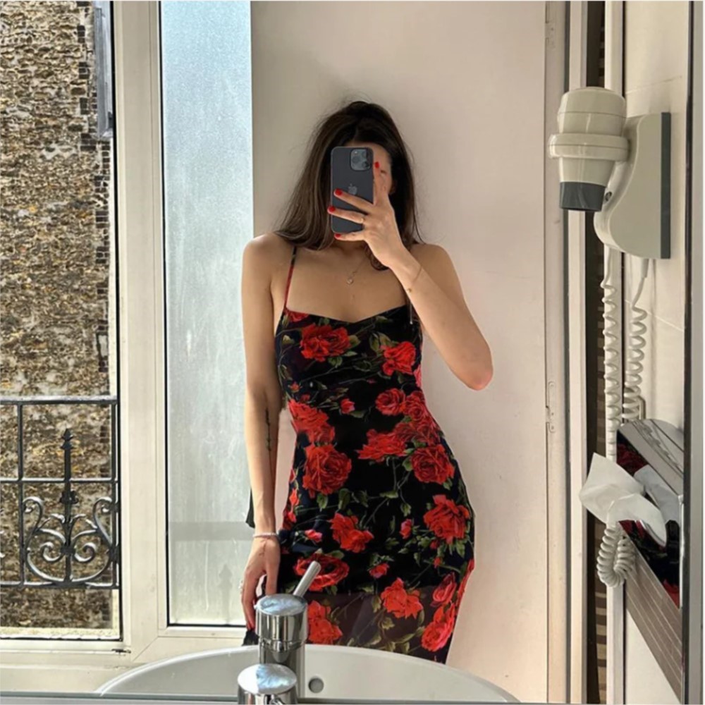 Robes de soirée sexy moulantes pour femme, imprimé floral, sans manches, avec contraste aux hanches, style tendance et élégant