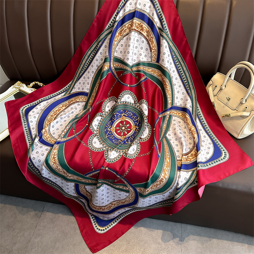 Nouveaux Foulards en Soie Imprimée 90x90cm, Grands Carrés en Satin, Châles pour Femmes, Marque de Luxe, Hijab, Bandeau