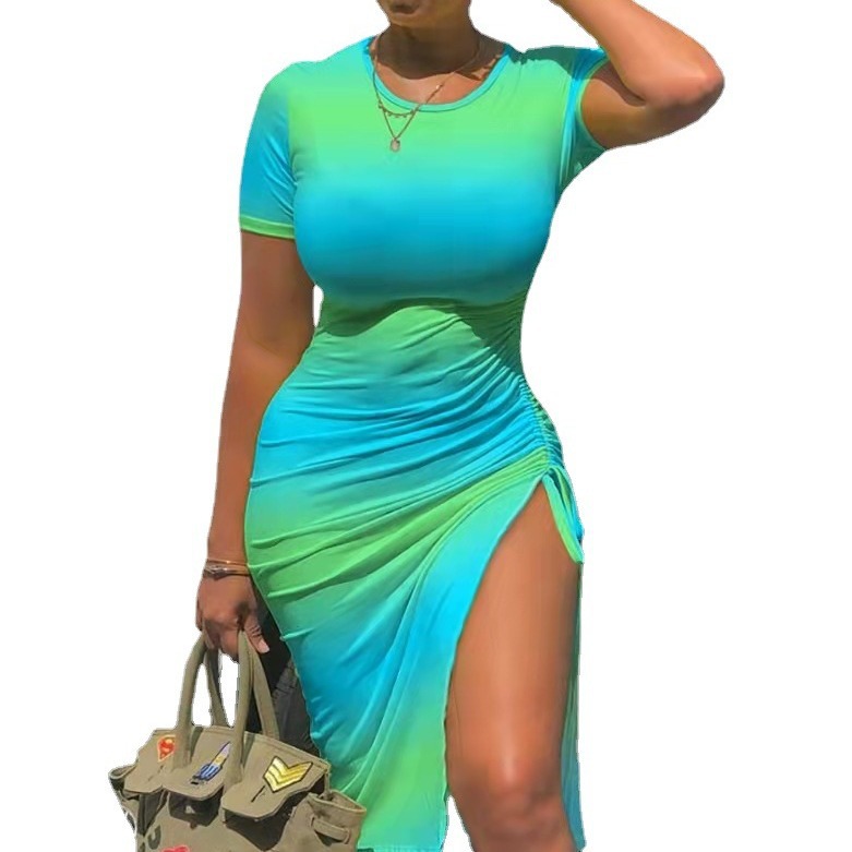 ChimPrinted-Robe Midi Slim pour Femme, Manches Courtes, Proximité, Wstring, Fente Latérale, Streetwear Décontracté, GT, Hip, Batterie, Dames, Mode