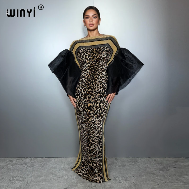 Robe plissée à manches bouffantes WINYI, robe de plage, kaftan bohème, abaya, robe de soirée de luxe Dubaï, robe longue pour femme musulmane