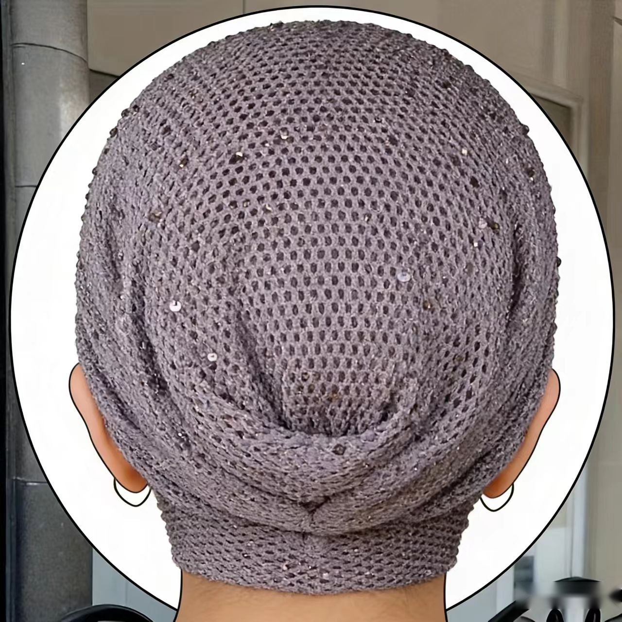 1 foulard de style européen à la mode avec un design ajouré, bonnet en maille tricotée