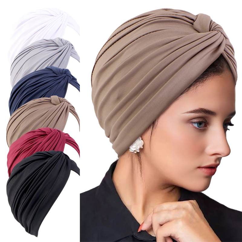 Nouvelles femmes doux élastique Ramadan musulman Hijab casquettes mode femmes foulard couleur unie soins des cheveux Turban Bonnet chimiothérapie casquette