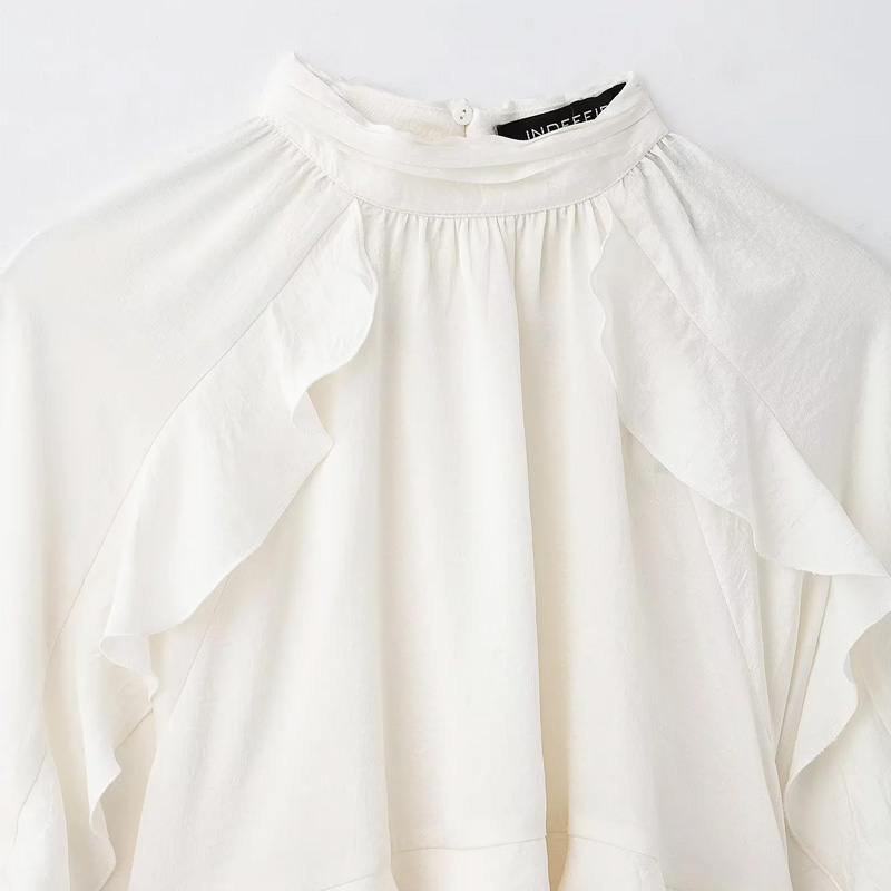 HXAO femme Blouses recadrée à volants Blouse à manches longues haut froncé été chemises unies couches belles chemisiers pour femmes 088