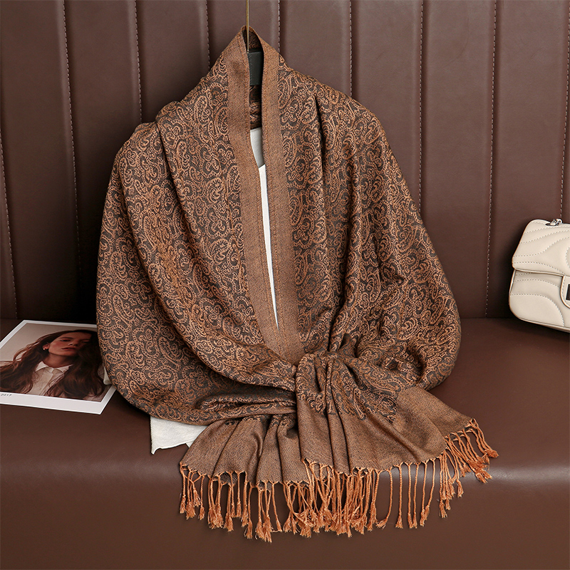 Nouveau 70x190CM luxe Pashmina foulard en soie châle enveloppement Paisley Jacquard fleurs bordures couches réversibles glands classiques pour les femmes